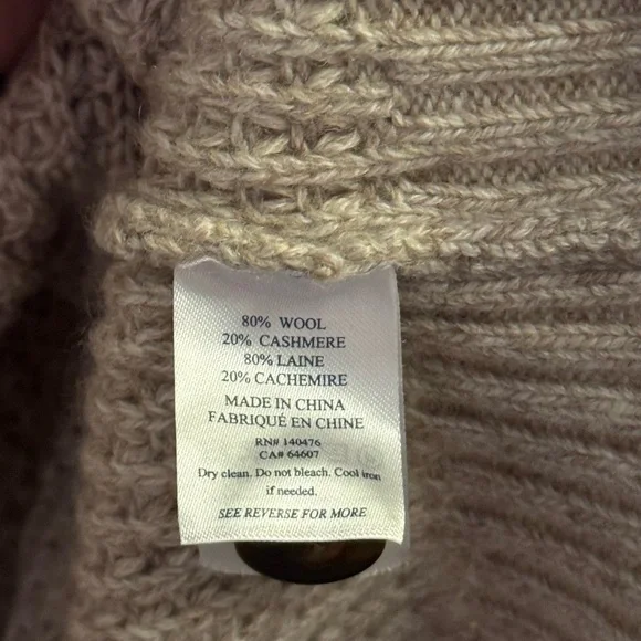 M Faherty Cashmere Wool Quarter Button Sweater Oatmeal Marl Medium